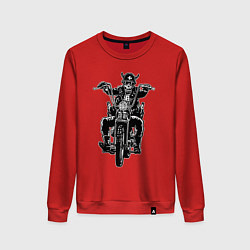 Свитшот хлопковый женский Skull biker with beer, цвет: красный