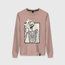 Свитшот хлопковый женский Skeleton morning, цвет: пыльно-розовый
