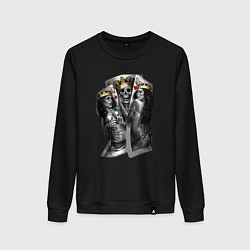 Свитшот хлопковый женский Девушки, карты и скелет в короне, цвет: черный