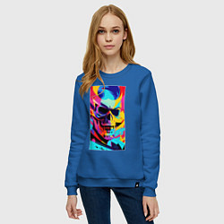 Свитшот хлопковый женский Cool skull - pop art, цвет: синий — фото 2