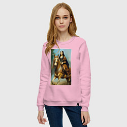 Свитшот хлопковый женский Мона Лиза верхом на коне, цвет: светло-розовый — фото 2