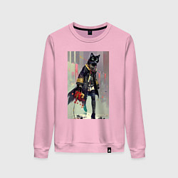 Свитшот хлопковый женский Чёрная кисуля - городская модница - живопись, цвет: светло-розовый