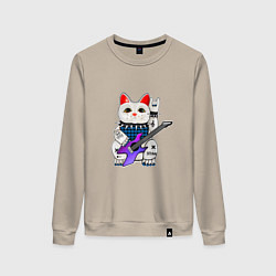 Свитшот хлопковый женский Японский кот нэко с гитарой, цвет: миндальный