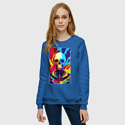 Свитшот хлопковый женский Pop art skull, цвет: синий — фото 2