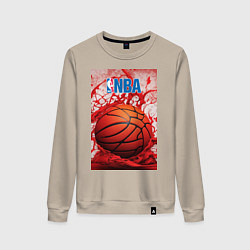 Свитшот хлопковый женский Баскетбольный мяч nba, цвет: миндальный
