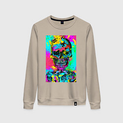 Свитшот хлопковый женский Cool skull - pop art - vogue, цвет: миндальный