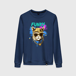 Свитшот хлопковый женский Кот рэпер: funky - AI art, цвет: тёмно-синий