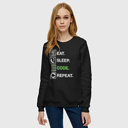 Свитшот хлопковый женский Eat Sleep Code Repeat, цвет: черный — фото 2
