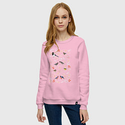 Свитшот хлопковый женский Зимующие птицы, цвет: светло-розовый — фото 2