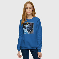 Свитшот хлопковый женский Котик космонавт blue, цвет: синий — фото 2