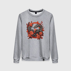 Свитшот хлопковый женский Дракон в розах, цвет: меланж