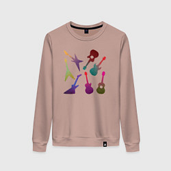 Свитшот хлопковый женский Цветные гитарки, цвет: пыльно-розовый