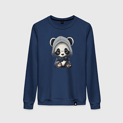 Свитшот хлопковый женский Грустная панда, цвет: тёмно-синий