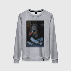 Свитшот хлопковый женский Кот - задрот, цвет: меланж