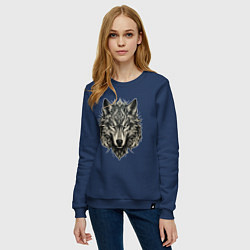 Свитшот хлопковый женский Племенной волк, цвет: тёмно-синий — фото 2