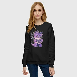 Свитшот хлопковый женский Фиолетовый дракон в свитере, цвет: черный — фото 2