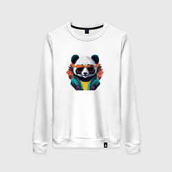 Свитшот хлопковый женский Стильная панда в очках, цвет: белый