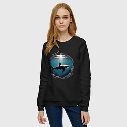 Свитшот хлопковый женский Акула в океане, цвет: черный — фото 2