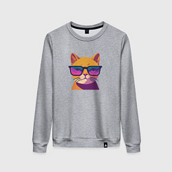 Свитшот хлопковый женский Кот в стильных очках, цвет: меланж
