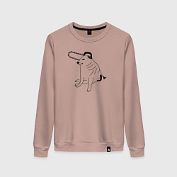 Свитшот хлопковый женский Мем собака человек бензопила, цвет: пыльно-розовый
