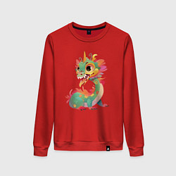 Свитшот хлопковый женский Китайский зелёный деревянный дракон 2024, цвет: красный