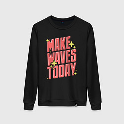 Свитшот хлопковый женский Make waves today, цвет: черный