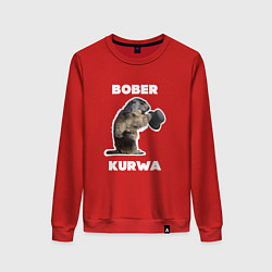 Свитшот хлопковый женский Bobr kurwa with hat, цвет: красный