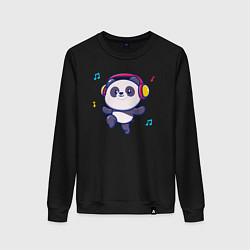 Свитшот хлопковый женский Music panda, цвет: черный