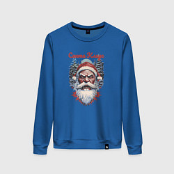 Свитшот хлопковый женский Безумный Санта, цвет: синий