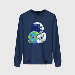 Свитшот хлопковый женский Космонавт и Земля, цвет: тёмно-синий