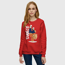 Свитшот хлопковый женский Плюшевый медвежонок танцор, цвет: красный — фото 2