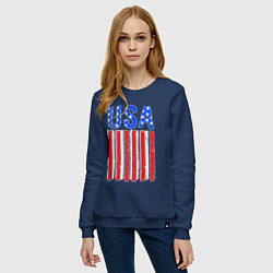 Свитшот хлопковый женский America flag, цвет: тёмно-синий — фото 2