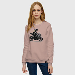 Свитшот хлопковый женский Силуэт девушки на мотоцикле, цвет: пыльно-розовый — фото 2