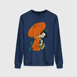 Свитшот хлопковый женский Японка с зонтом, цвет: тёмно-синий