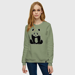 Свитшот хлопковый женский Грустная панда сидит, цвет: авокадо — фото 2