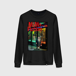 Свитшот хлопковый женский MoMo - старик в шапке Санты, цвет: черный