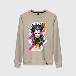 Свитшот хлопковый женский Портрет девушки Cyberpunk 2077, цвет: миндальный