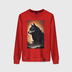 Свитшот хлопковый женский Большой и страшный серый волк, цвет: красный