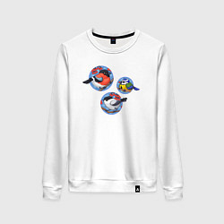 Свитшот хлопковый женский Зимние птички, цвет: белый