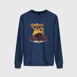 Свитшот хлопковый женский Плюшевый медведь с коктейлем, цвет: тёмно-синий