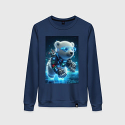 Свитшот хлопковый женский Кибер медвежонок - милашка, цвет: тёмно-синий