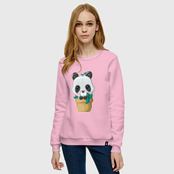 Свитшот хлопковый женский Милая панда в цветочном горшке, цвет: светло-розовый — фото 2