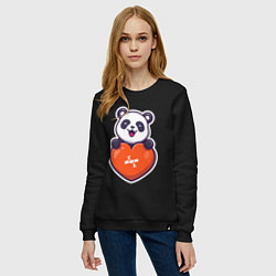 Свитшот хлопковый женский Сердечная панда, цвет: черный — фото 2
