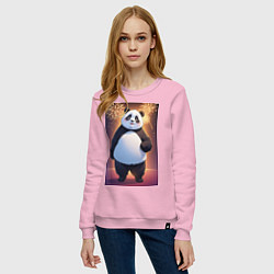Свитшот хлопковый женский Панда в свитере под салютом - ai art, цвет: светло-розовый — фото 2