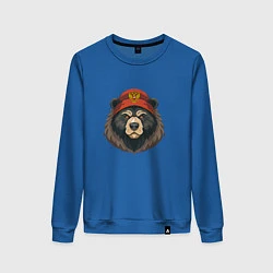 Свитшот хлопковый женский Русский медведь в шапке с гербом, цвет: синий