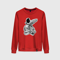 Свитшот хлопковый женский Череп, тигр и ворон, цвет: красный