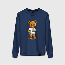 Свитшот хлопковый женский Медвежонок в футболке, цвет: тёмно-синий