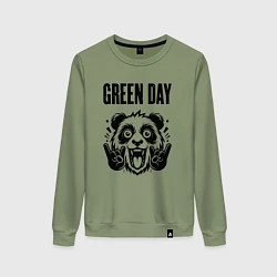 Свитшот хлопковый женский Green Day - rock panda, цвет: авокадо