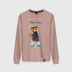 Свитшот хлопковый женский Плюшевый медвежонок играет в теннис, цвет: пыльно-розовый