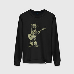 Свитшот хлопковый женский Кот играет на гитаре из золота, цвет: черный